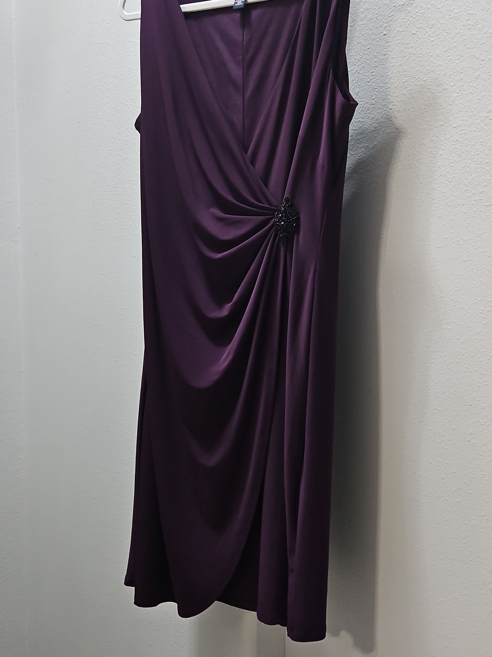American Living Sleeveless Plum Ruched Midi Dress with Side Embellishment - Picture 3 of 6